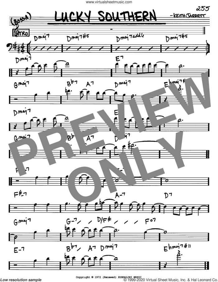 Lucky Southern sheet music for voice and other instruments (bass clef) by Keith Jarrett, intermediate skill level