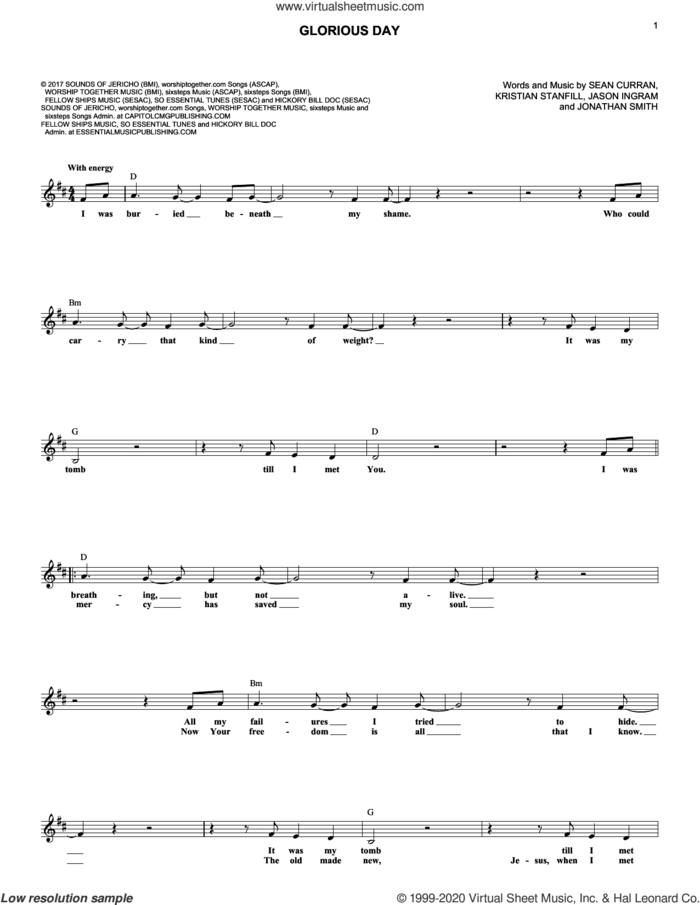 Glorious Day (feat. Kristian Stanfill) sheet music for voice and other instruments (fake book) by Passion, Jason Ingram, Jonathan Smith, Kristian Stanfill and Sean Curran, intermediate skill level