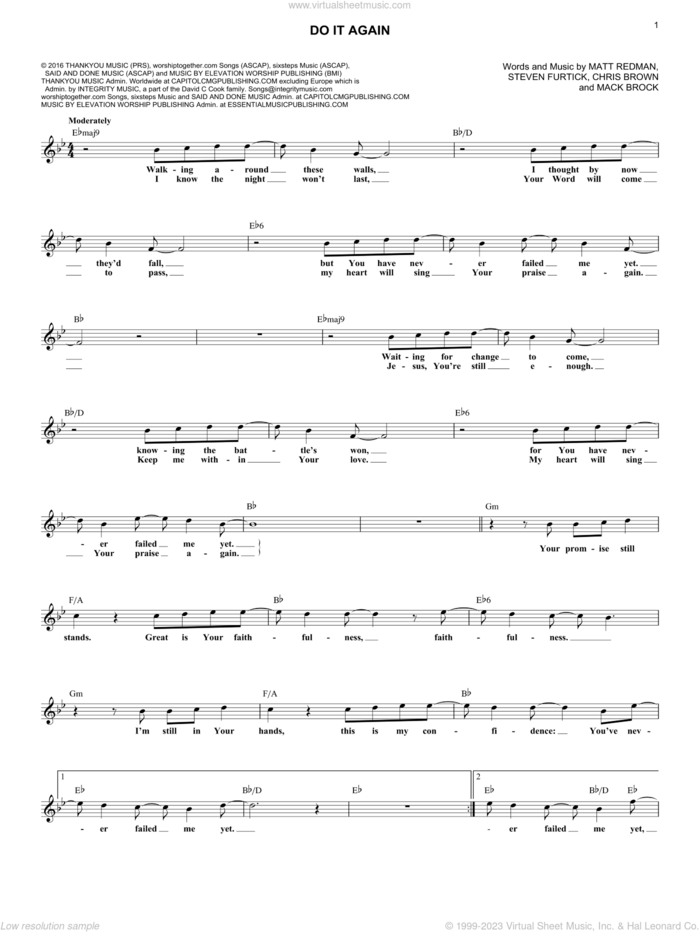 Do It Again sheet music for voice and other instruments (fake book) by Elevation Worship, Chris Brown, Mack Brock, Matt Redman and Steven Furtick, intermediate skill level