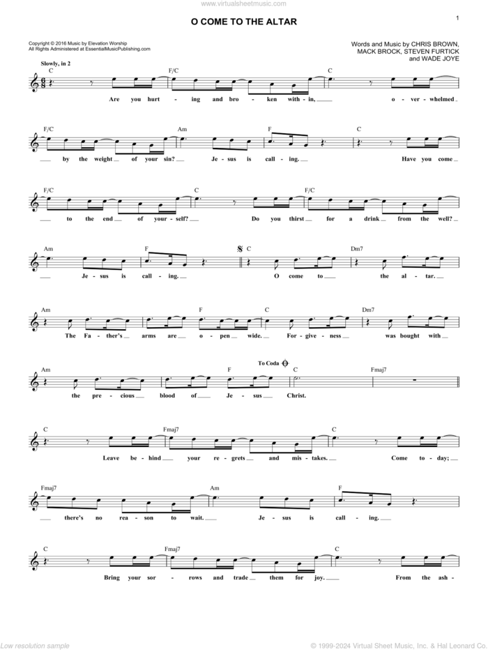 O Come To The Altar sheet music for voice and other instruments (fake book) by Elevation Worship, Chris Brown, Mack Brock, Steven Furtick and Wade Joye, intermediate skill level