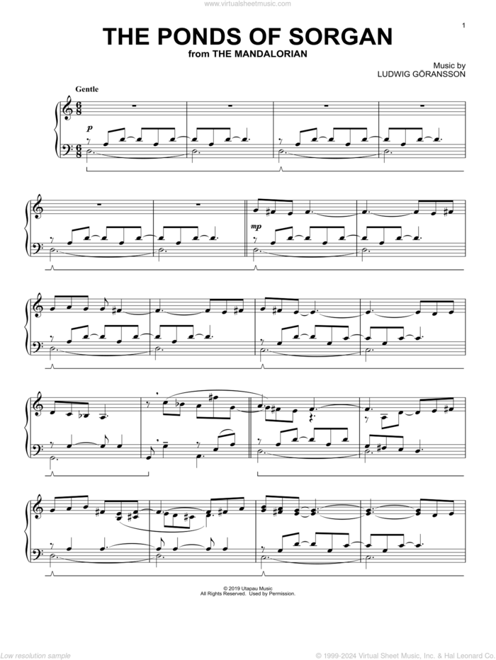 The Ponds Of Sorgan (from Star Wars: The Mandalorian) sheet music for piano solo by Ludwig Göransson and Ludwig Goransson, intermediate skill level