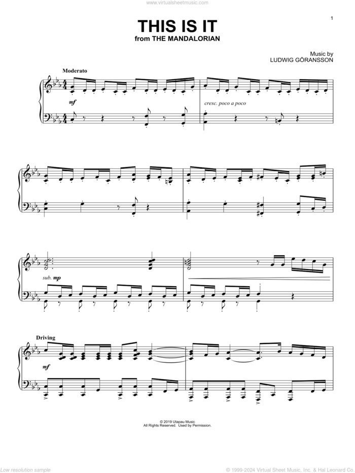 This Is It (from Star Wars: The Mandalorian) sheet music for piano solo by Ludwig Göransson and Ludwig Goransson, intermediate skill level