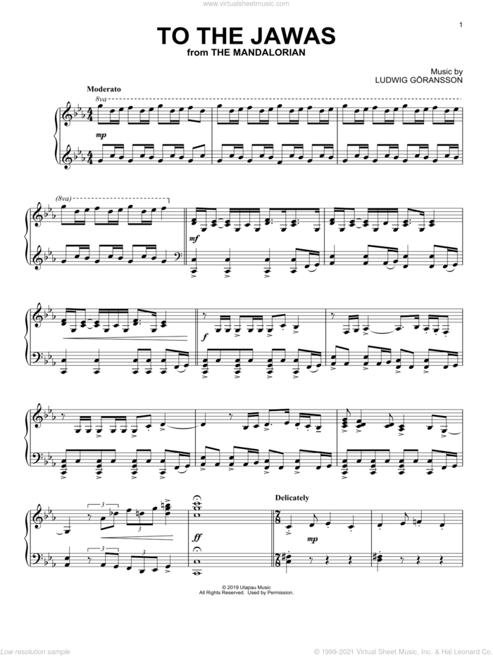 To The Jawas (from Star Wars: The Mandalorian) sheet music for piano solo by Ludwig Göransson and Ludwig Goransson, intermediate skill level