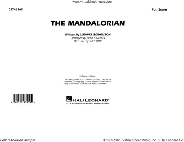 The Mandalorian (from Star Wars: The Mandalorian) (arr. Paul Murtha) (COMPLETE) sheet music for marching band by Paul Murtha, Ludwig Goransson, Ludwig Goransson and Will Rapp, intermediate skill level