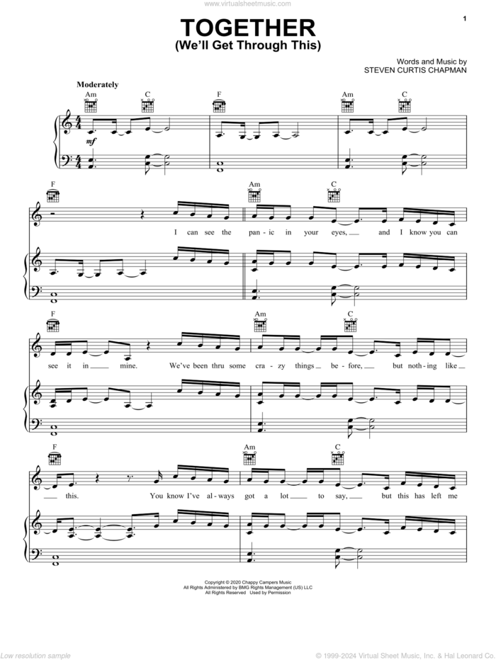 Together (We'll Get Through This) (feat. Brad Paisley, Tasha Cobbs Leonard and Lauren Alaina) sheet music for voice, piano or guitar by Steven Curtis Chapman, intermediate skill level