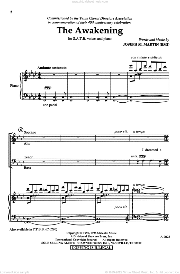 The Awakening sheet music for choir (SATB: soprano, alto, tenor, bass) by Joseph M. Martin, intermediate skill level