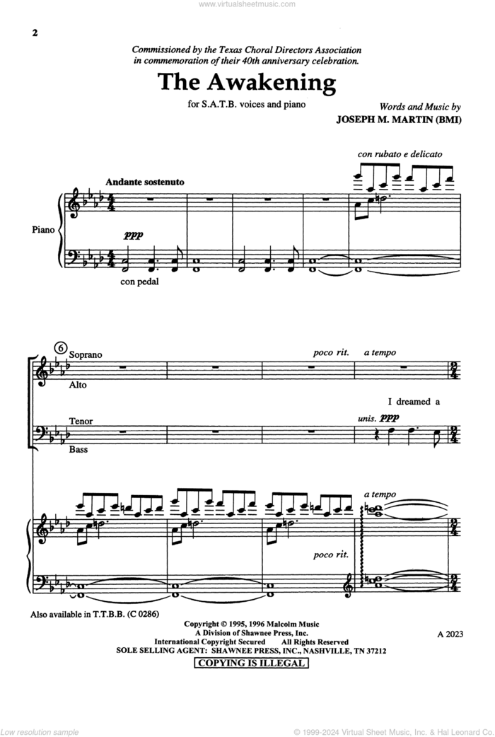 The Awakening sheet music for choir (SATB: soprano, alto, tenor, bass) by Joseph M. Martin, intermediate skill level