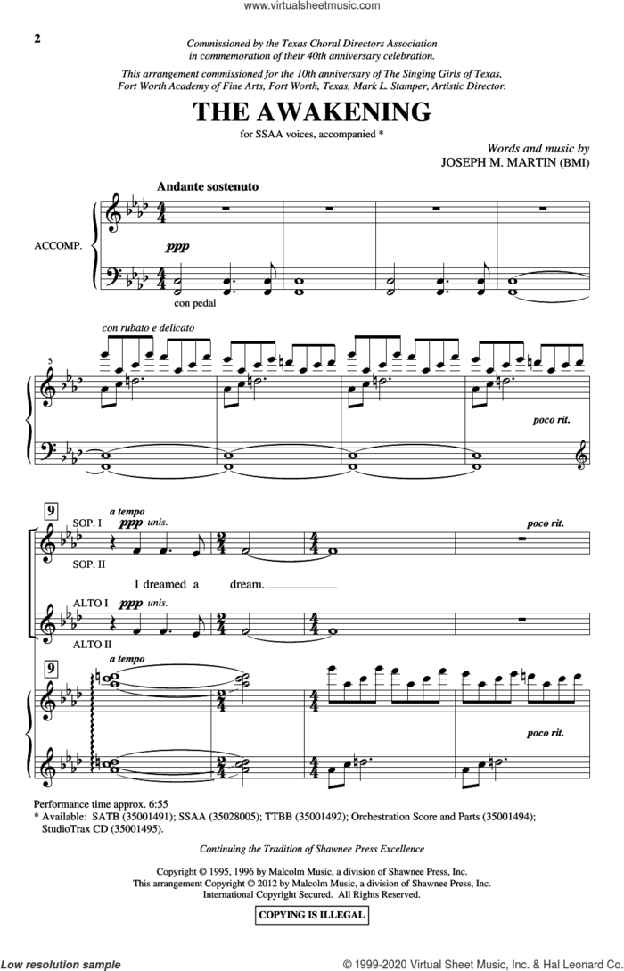 The Awakening sheet music for choir (SSA: soprano, alto) by Joseph M. Martin, intermediate skill level