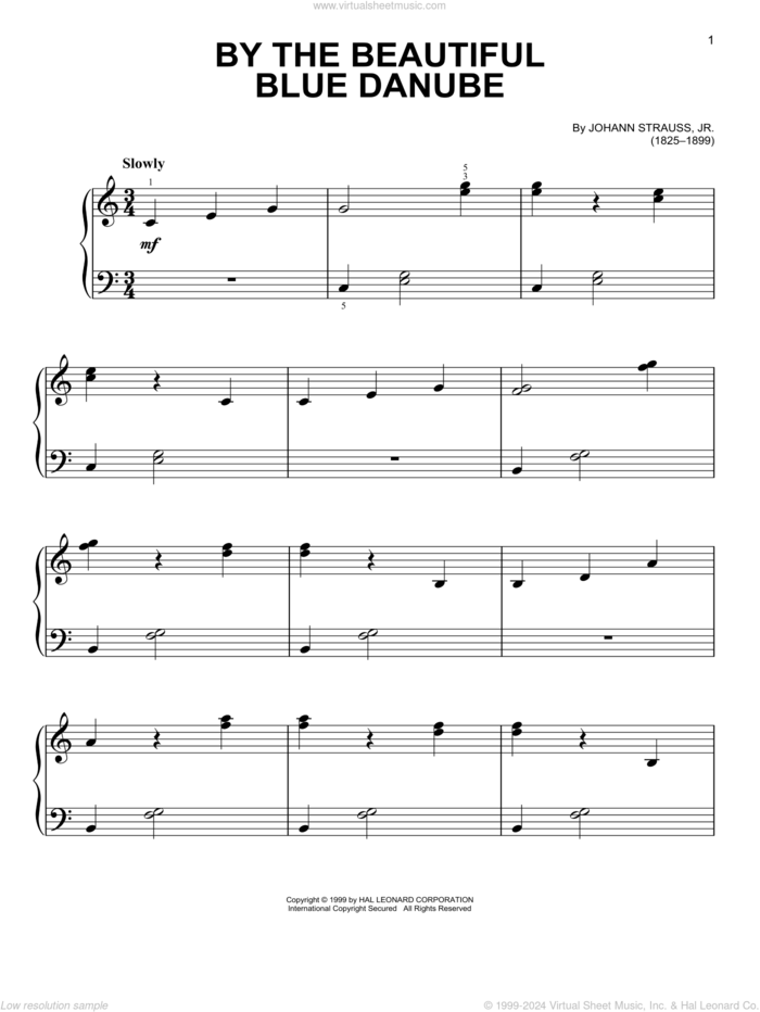 By The Beautiful Blue Danube sheet music for piano solo by Johann Strauss, Jr., classical score, easy skill level