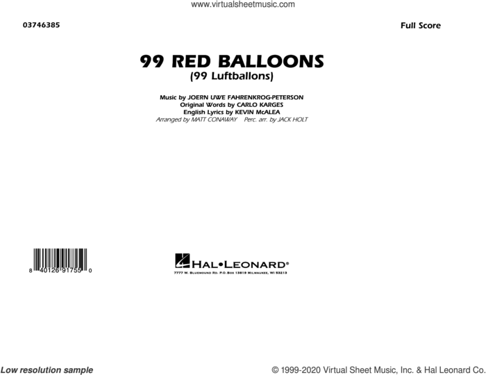 99 Red Balloons (arr. Holt and Conaway) sheet music for marching band (full score) by Nena, Jack Holt, Matt Conaway, Carlo Karges, Joern Uwe Fahrenkrog-Peterson and Kevin McAlea, intermediate skill level