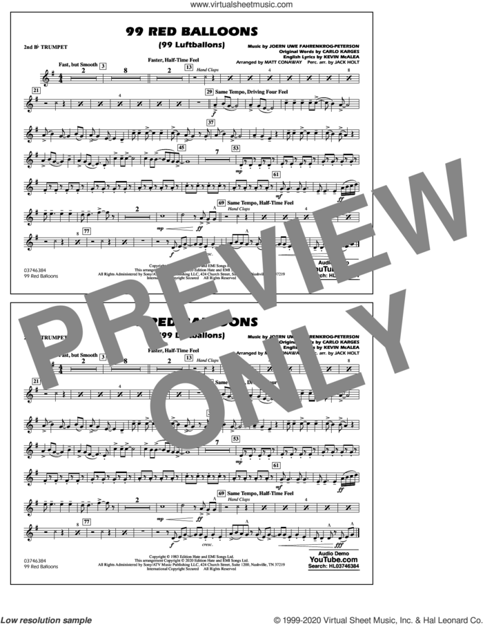 99 Red Balloons (arr. Holt and Conaway) sheet music for marching band (2nd Bb trumpet) by Nena, Jack Holt, Matt Conaway, Carlo Karges, Joern Uwe Fahrenkrog-Peterson and Kevin McAlea, intermediate skill level