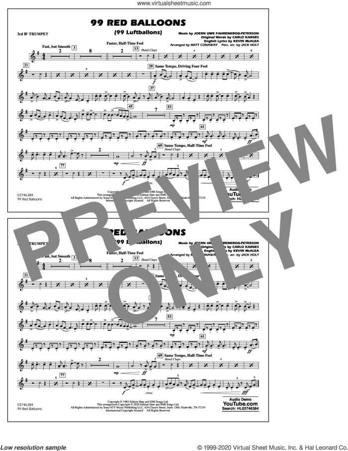 99 Red Balloons (arr. Holt and Conaway) sheet music for marching band (3rd Bb trumpet) by Nena, Jack Holt, Matt Conaway, Carlo Karges, Joern Uwe Fahrenkrog-Peterson and Kevin McAlea, intermediate skill level