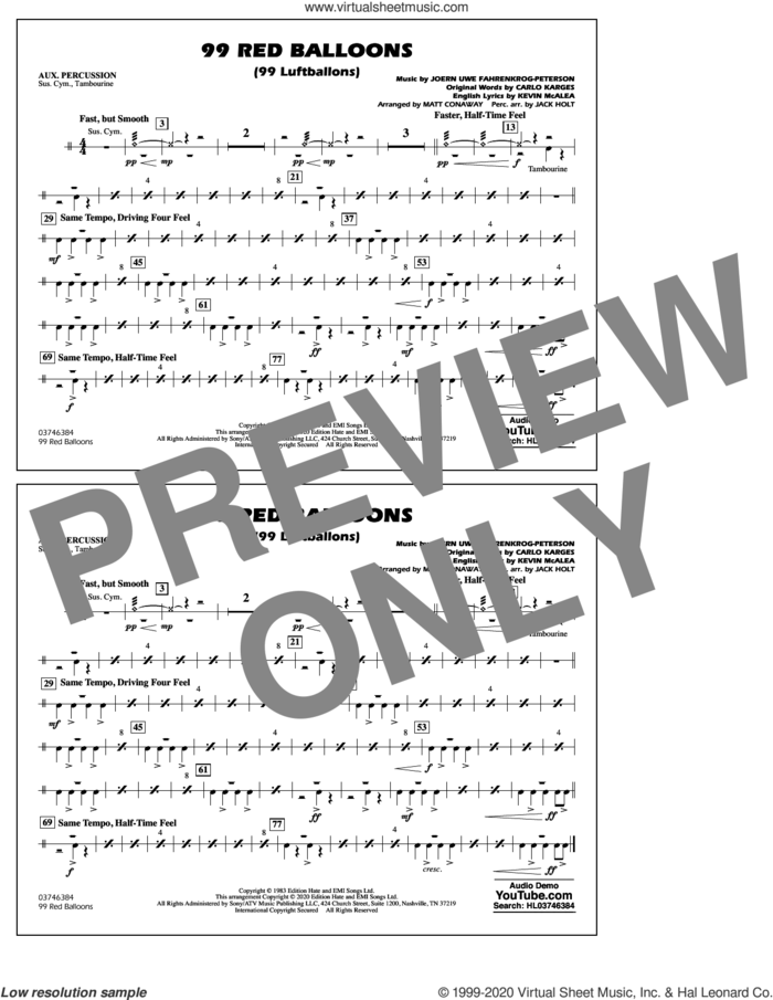 99 Red Balloons (arr. Holt and Conaway) sheet music for marching band (aux percussion) by Nena, Jack Holt, Matt Conaway, Carlo Karges, Joern Uwe Fahrenkrog-Peterson and Kevin McAlea, intermediate skill level