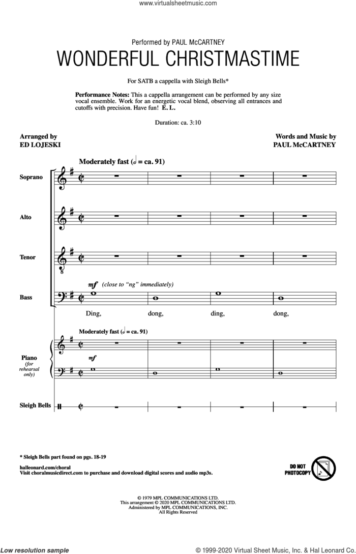 Wonderful Christmastime (arr. Ed Lojeski) sheet music for choir (SATB: soprano, alto, tenor, bass) by Paul McCartney and Ed Lojeski, intermediate skill level