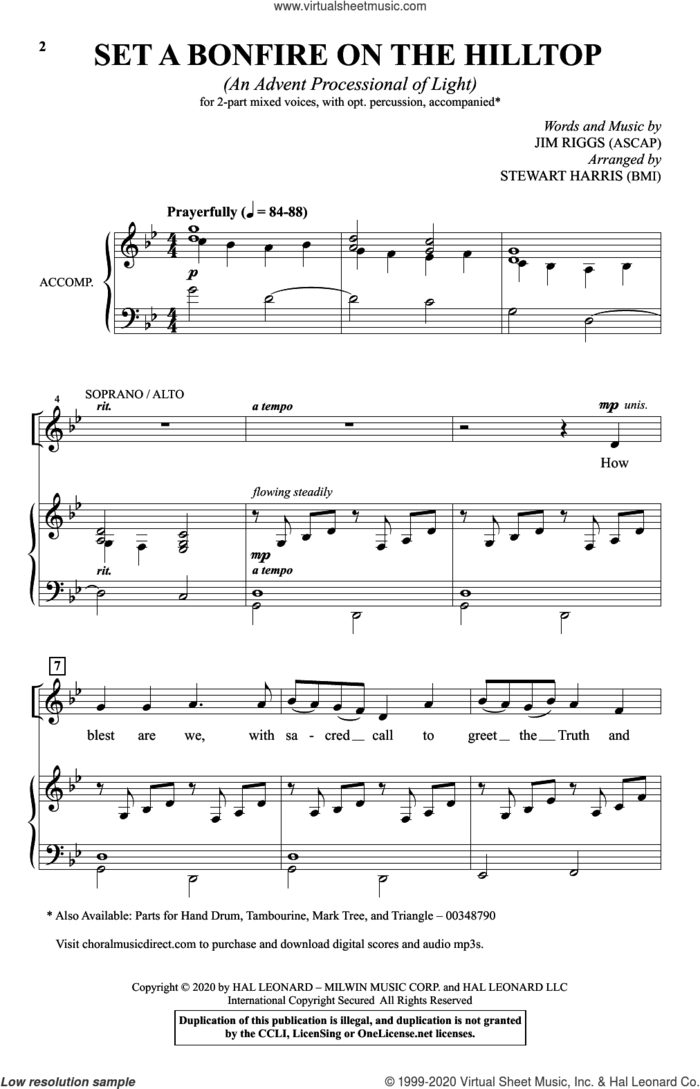 Set A Bonfire On The Hilltop (An Advent Processional Of Light) (arr. Stewart Harris) sheet music for choir (2-Part) by Jim Riggs and Stewart Harris, intermediate duet