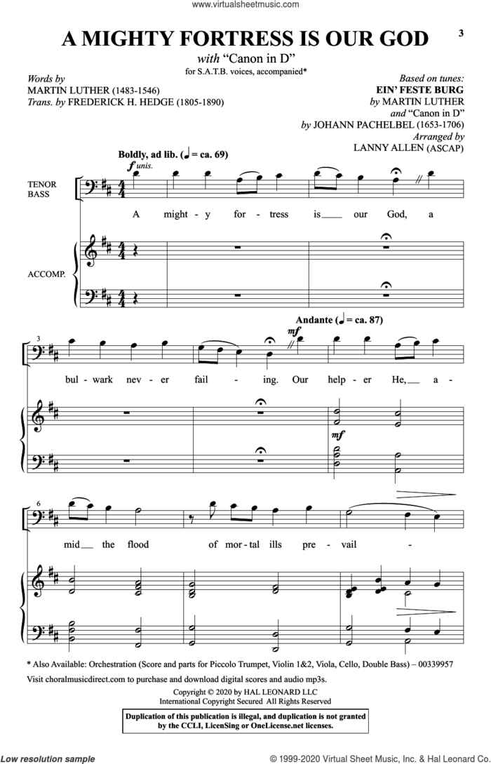 A Mighty Fortress Is Our God (with 'Canon in D') sheet music for choir (SATB: soprano, alto, tenor, bass) by Johann Pachelbel, Lanny Allen and Martin Luther, intermediate skill level