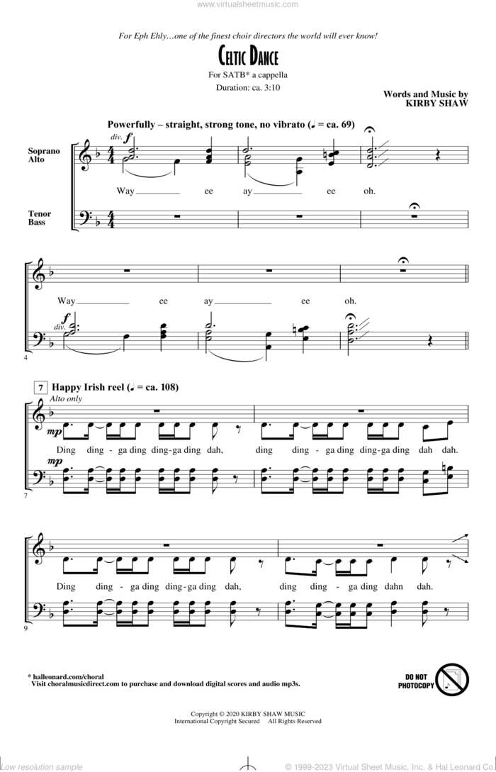 Celtic Dance sheet music for choir (SATB: soprano, alto, tenor, bass) by Kirby Shaw, intermediate skill level