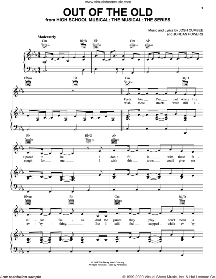 Out Of The Old (from High School Musical: The Musical: The Series) sheet music for voice, piano or guitar by Olivia Rodrigo, Jordan Powers and Josh Cumbee, intermediate skill level