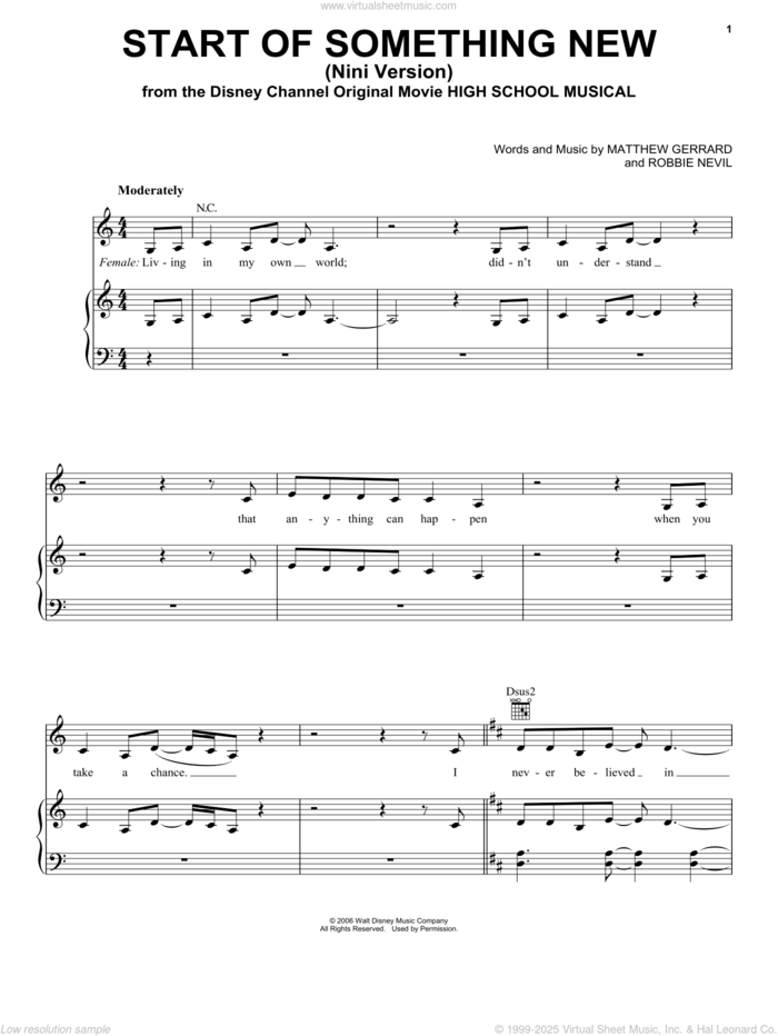 Start Of Something New (Nini version) (from High School Musical: The Musical: The Series) sheet music for voice, piano or guitar by Olivia Rodrigo, Matthew Gerrard and Robbie Nevil, intermediate skill level