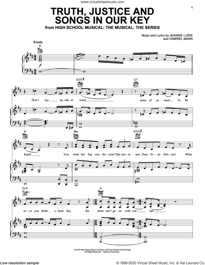Truth, Justice And Songs In Our Key (from High School Musical: The Musical: The Series) sheet music for voice, piano or guitar by Cast of High School Musical: The Musical: The Series, Gabriel Mann and Jeannie Lurie, intermediate skill level