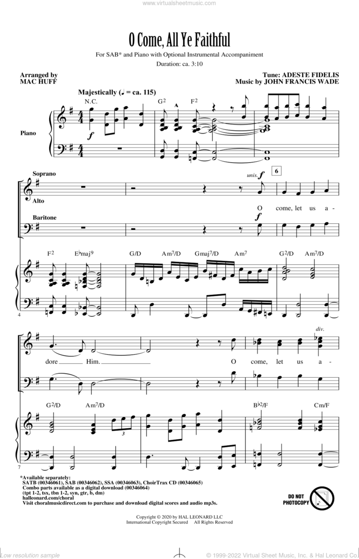 O Come, All Ye Faithful (arr. Mac Huff) sheet music for choir (SAB: soprano, alto, bass) by John Francis Wade and Mac Huff, intermediate skill level