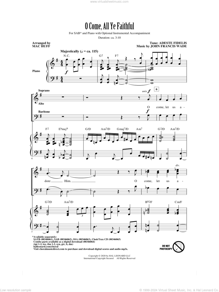 O Come, All Ye Faithful (arr. Mac Huff) sheet music for choir (SAB: soprano, alto, bass) by John Francis Wade and Mac Huff, intermediate skill level