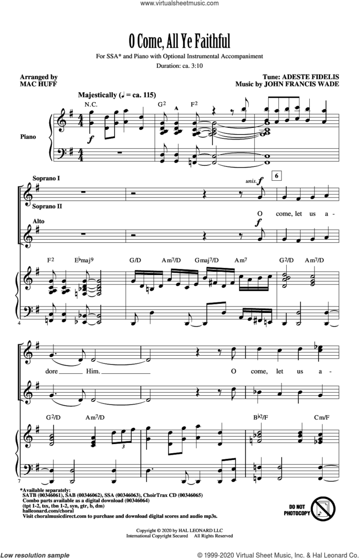 O Come, All Ye Faithful (arr. Mac Huff) sheet music for choir (SSA: soprano, alto) by John Francis Wade and Mac Huff, intermediate skill level