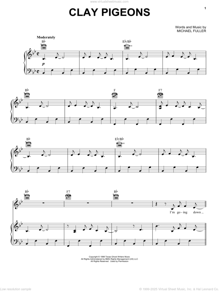 Clay Pigeons sheet music for voice, piano or guitar by John Prine and Michael Fuller, intermediate skill level