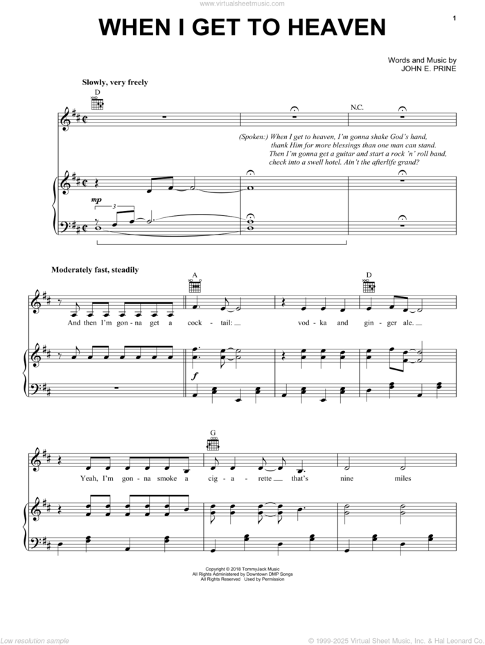 When I Get To Heaven sheet music for voice, piano or guitar by John Prine and John E. Prine, intermediate skill level