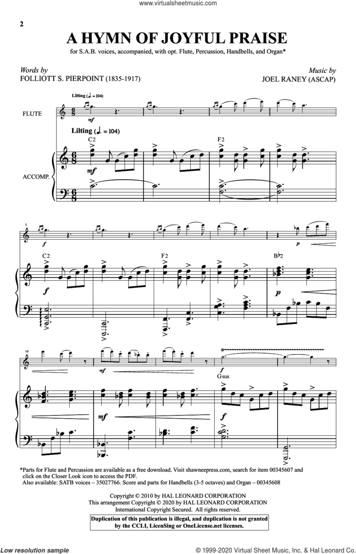 A Hymn Of Joyful Praise sheet music for choir (SAB: soprano, alto, bass) by Joel Raney, Folliott Pierpoint and Folliott Pierpoint and Joel Raney, intermediate skill level