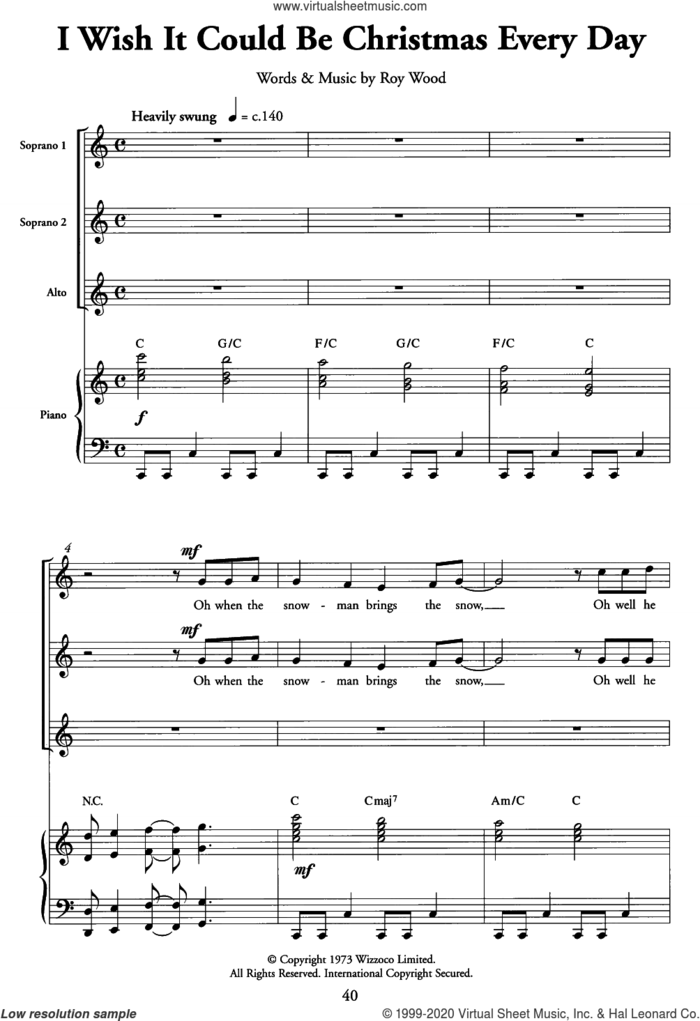 I Wish It Could Be Christmas Every Day sheet music for choir (SSA: soprano, alto) by Wizzard and Roy Wood, intermediate skill level