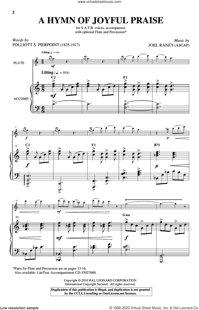 A Hymn Of Joyful Praise sheet music for choir (SATB: soprano, alto, tenor, bass) by Joel Raney, Folliott Pierpoint and Folliott Pierpoint and Joel Raney, intermediate skill level