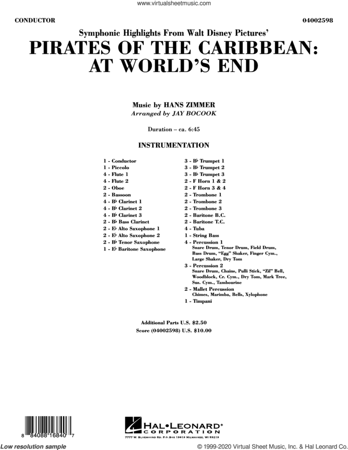 Highlights from Pirates of the Caribbean: At World's End (arr. Jay Bocook) (COMPLETE) sheet music for concert band by Hans Zimmer and Jay Bocook, intermediate skill level