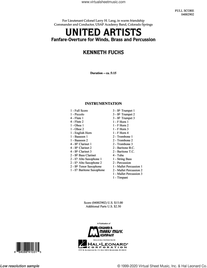 United Artists (Fanfare Overture for Winds, Brass and Percussion) (COMPLETE) sheet music for concert band by Kenneth Fuchs, classical score, intermediate skill level