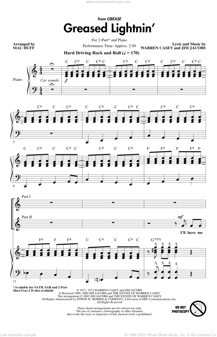 Greased Lightnin' (from Grease) (arr. Mac Huff) sheet music for choir (2-Part) by Jim Jacobs, Mac Huff, Warren Casey and Warren Casey and Jim Jacobs, intermediate duet