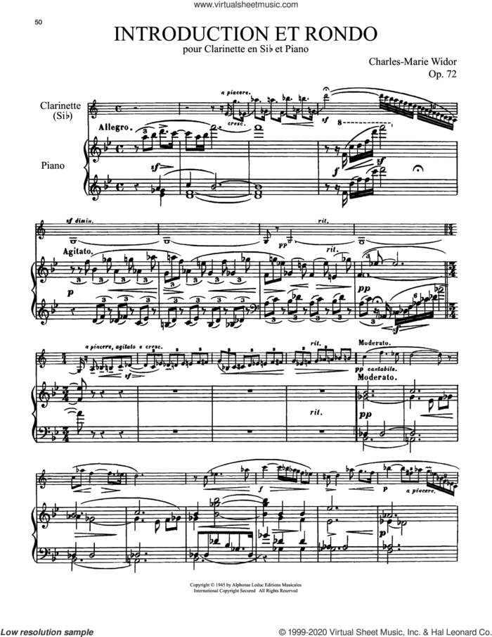 Introduction Et Rondo sheet music for clarinet and piano by Charles Marie Widor, classical score, intermediate skill level
