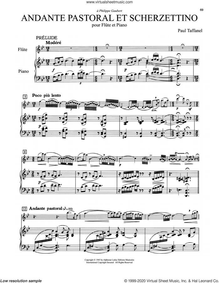 Andante Pastoral Et Scherzettino sheet music for flute and piano by Paul Taffanel, classical score, intermediate skill level