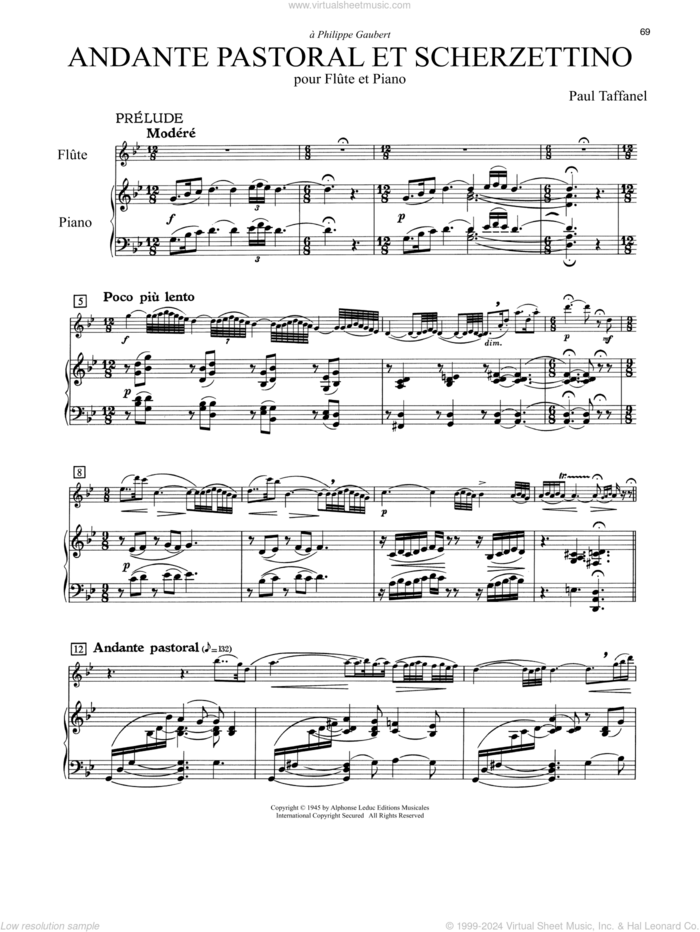 Andante Pastoral Et Scherzettino sheet music for flute and piano by Paul Taffanel, classical score, intermediate skill level