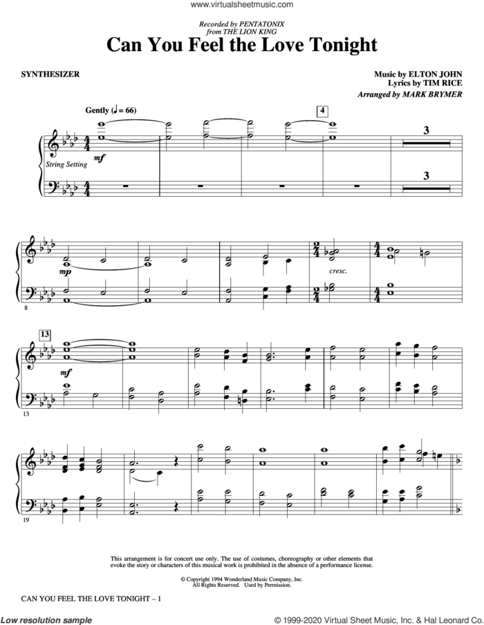 Can You Feel the Love Tonight? (from The Lion King) (arr. Mark Brymer) (complete set of parts) sheet music for orchestra/band by Elton John, Mark Brymer, Pentatonix and Tim Rice, wedding score, intermediate skill level