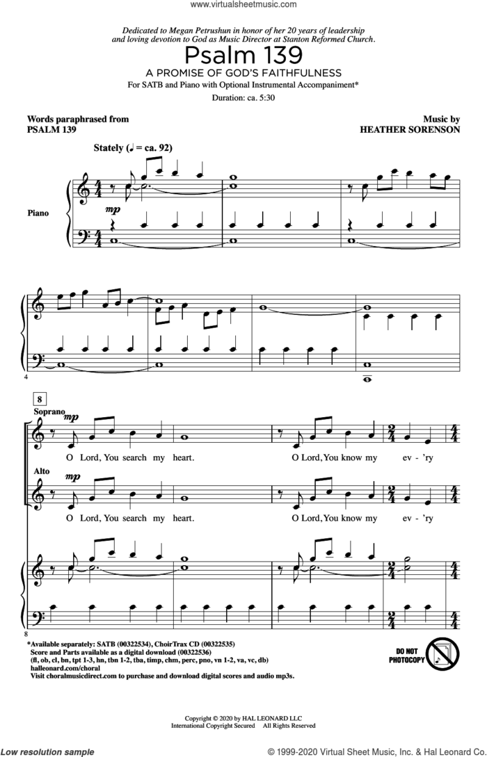 Psalm 139 (A Promise of God's Faithfulness) sheet music for choir (SATB: soprano, alto, tenor, bass) by Heather Sorenson and Psalm 139, intermediate skill level