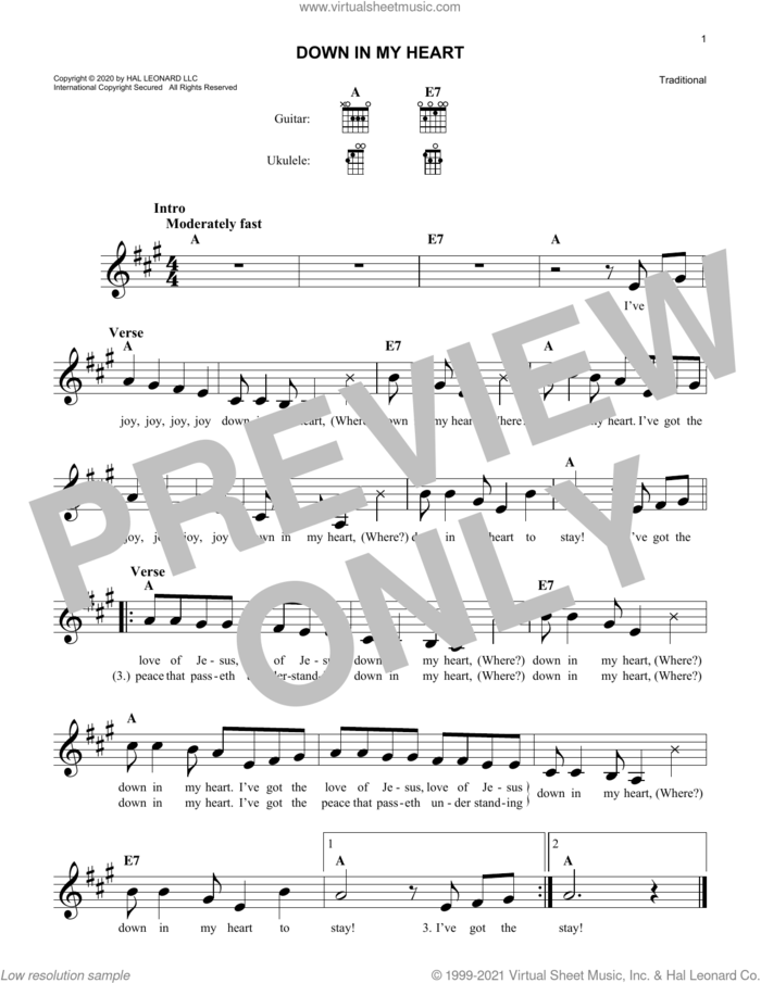 Down In My Heart sheet music for voice and other instruments (fake book), intermediate skill level