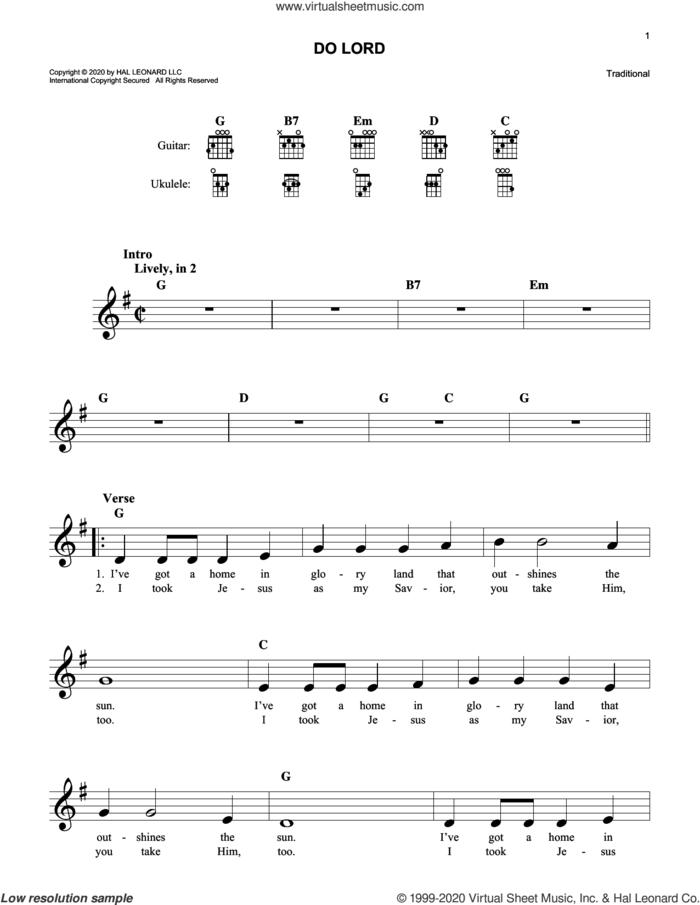 Do Lord sheet music for voice and other instruments (fake book), intermediate skill level