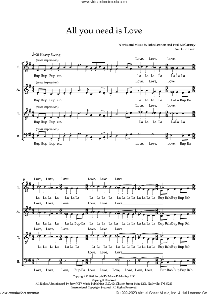 All You Need Is Love (arr. Sam Burns) sheet music for choir (SSAATTBB) by The Beatles, Sam Burns, John Lennon and Paul McCartney, intermediate skill level