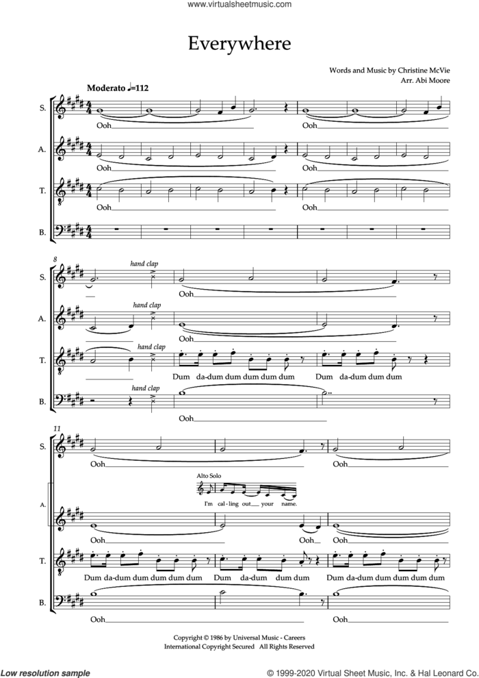 Everywhere (arr. Abi Moore) sheet music for choir (SATB: soprano, alto, tenor, bass) by Fleetwood Mac, Abi Moore and Christine McVie, intermediate skill level
