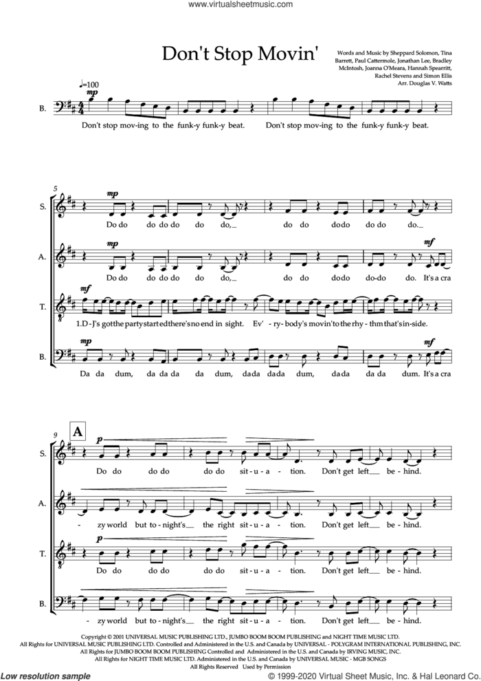 Don't Stop Movin' (arr. Doug Watts) sheet music for choir (SATB: soprano, alto, tenor, bass) by S Club 7, Doug Watts, Sheppard Soloman and Simon Ellis, intermediate skill level