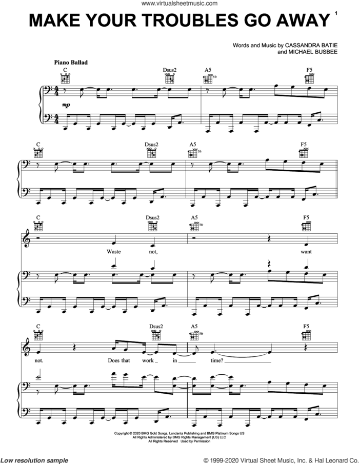 Make Your Troubles Go Away sheet music for voice, piano or guitar by Andra Day, Cassandra Batie and Michael Busbee, intermediate skill level