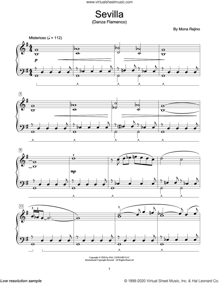 Sevilla (Danza Flamenco) sheet music for piano solo (elementary) by Mona Rejino, classical score, beginner piano (elementary)