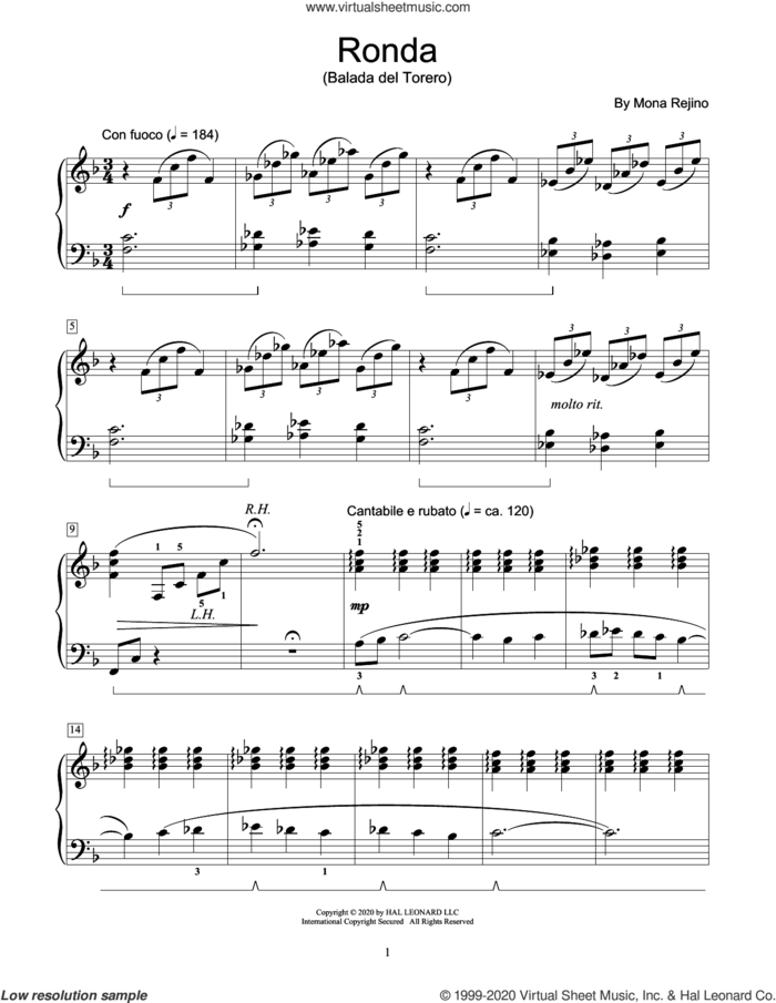 Ronda (Balada Del Torero) sheet music for piano solo (elementary) by Mona Rejino, classical score, beginner piano (elementary)