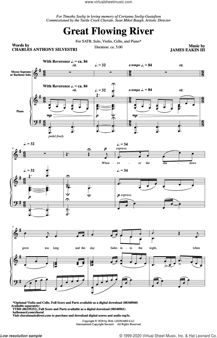 Great Flowing River sheet music for choir (SATB: soprano, alto, tenor, bass) by James Eakin III, Charles Anthony Silvestri and Charles Anthony Silvestri and James Eakin III, intermediate skill level
