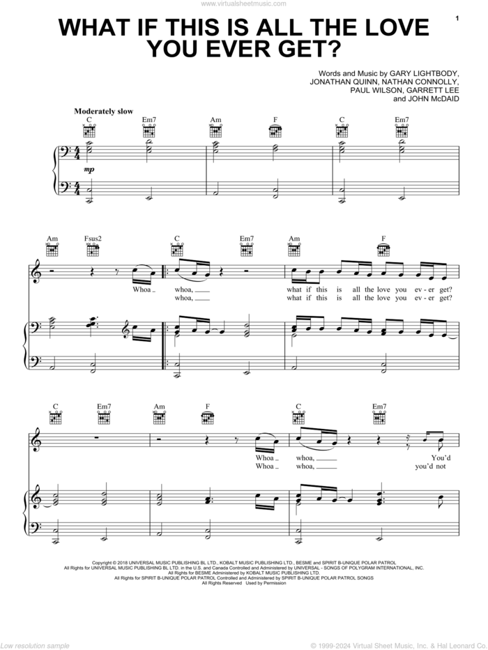 What If This Is All The Love You Ever Get? sheet music for voice, piano or guitar by Snow Patrol, Garret Lee, Gary Lightbody, John McDaid, Jonathan Quinn, Nathan Connolly and Paul Wilson, intermediate skill level
